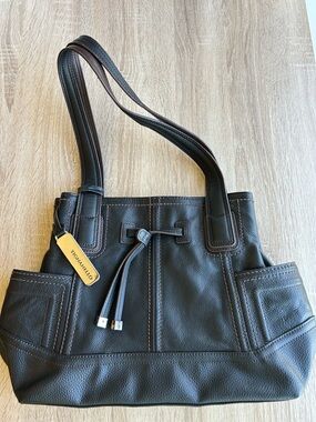 Tignanello Black Leather Shoulder Tote Y2K